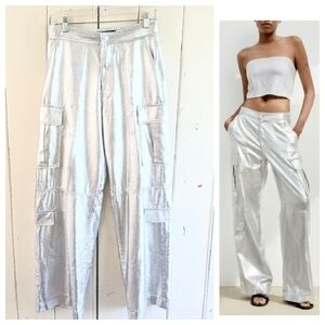 Zara Silver flat front cargo pants NWT sz S